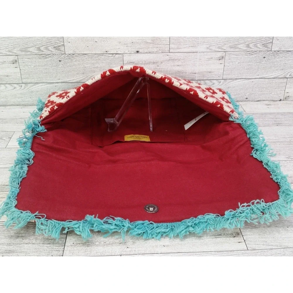 Roberta Freymann Roller Rabbit Red Teal Geometric Boho Clutch Bag Purse Fringe
